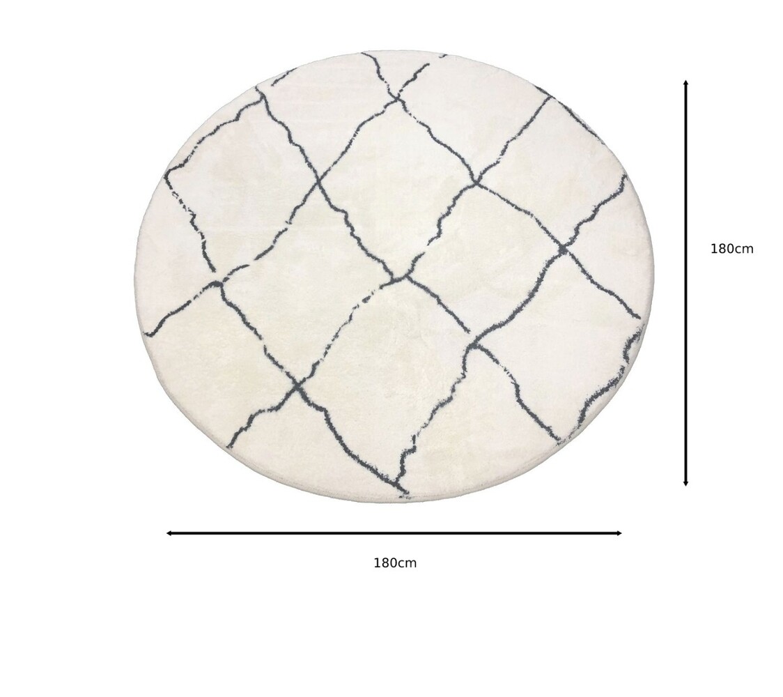 Vloerkleed rond moroccan 180cm wit zwart perzisch oosters tapijt