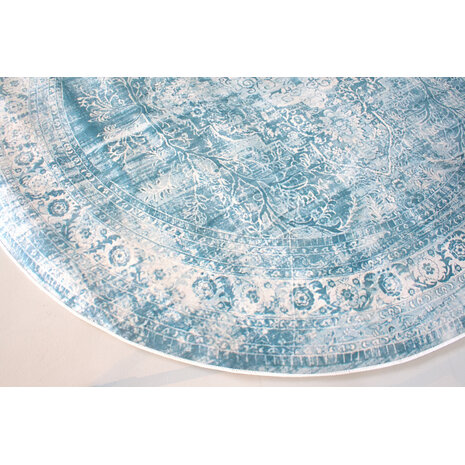 Lizzely Garden & Living Vloerkleed rond vintage 100cm wit donkerblauw perzisch oosters tapijt