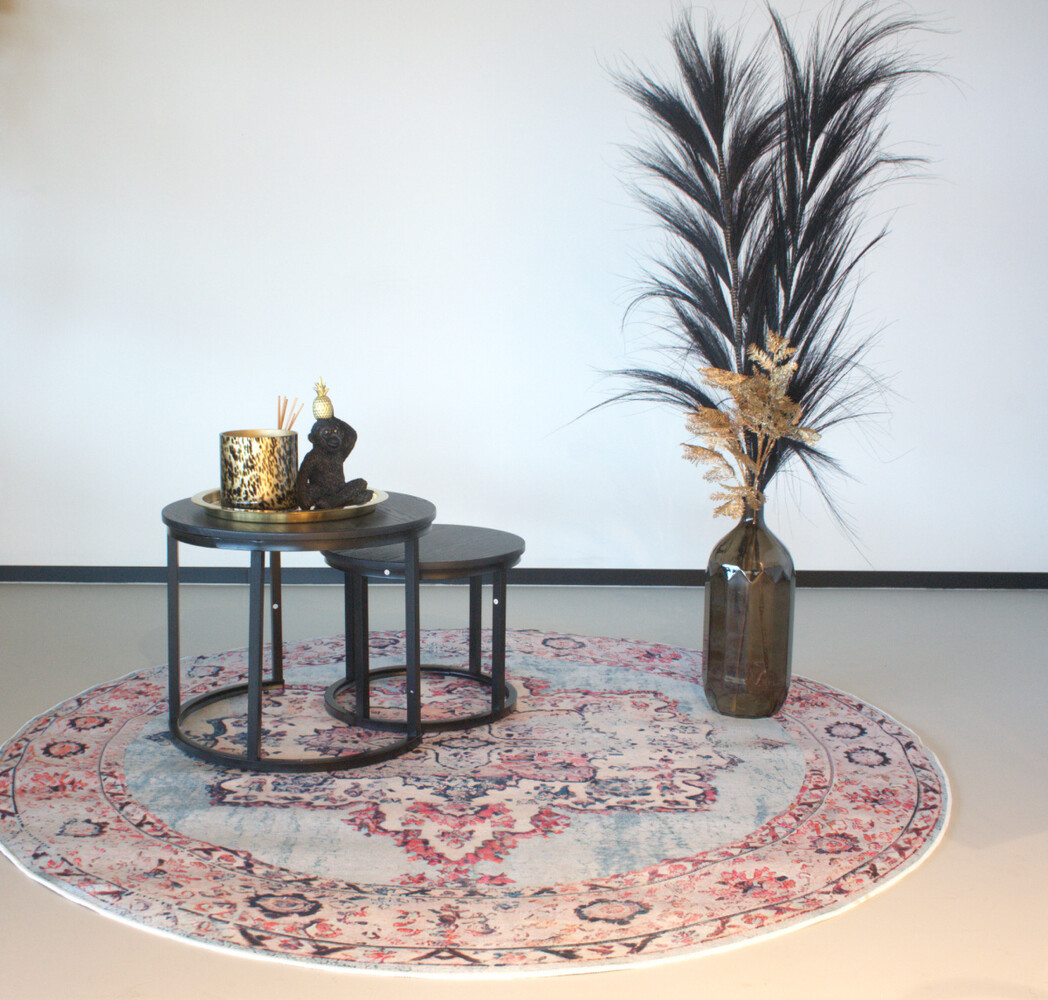 Vloerkleed rond vintage 100cm wit rood perzisch oosters tapijt