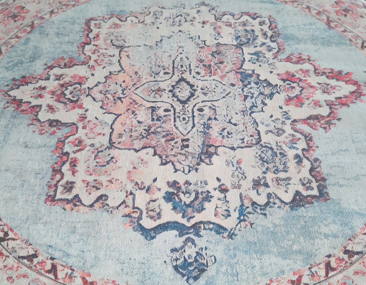 Vloerkleed rond vintage 100cm wit rood perzisch oosters tapijt