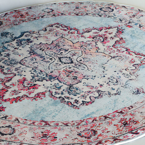 Lizzely Garden & Living Vloerkleed rond vintage 100cm wit rood perzisch oosters tapijt