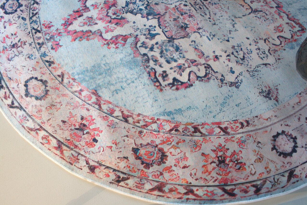 Vloerkleed rond vintage 100cm wit rood perzisch oosters tapijt