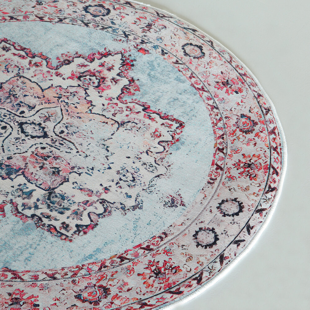 Vloerkleed rond vintage 100cm wit rood perzisch oosters tapijt