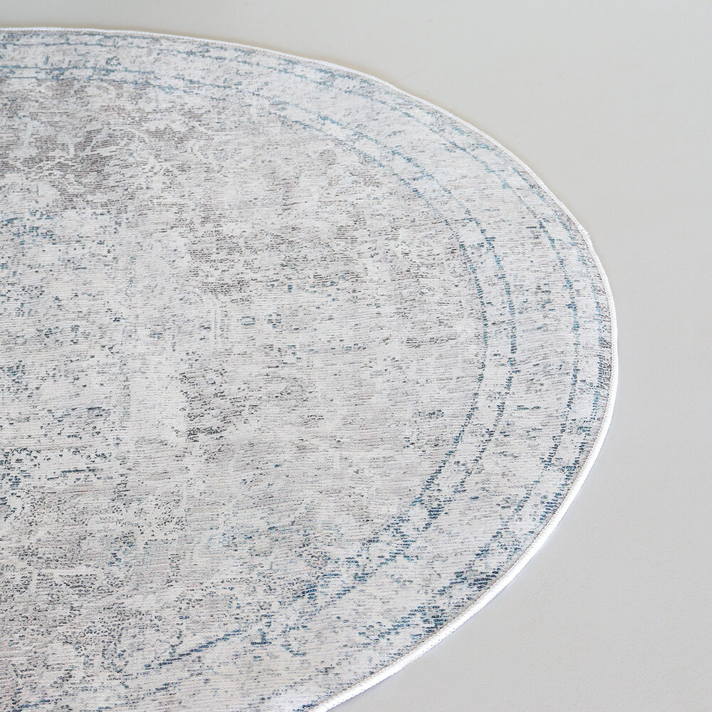 Vloerkleed rond vintage 180cm wit dof blauw perzisch oosters tapijt Vloerkleed rond vintage 180cm wit dof blauw perzisch oosters tapijt