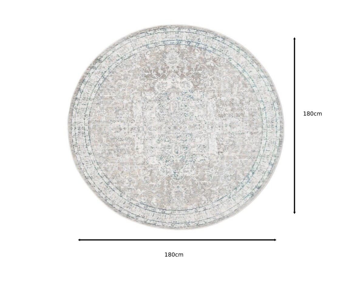 Vloerkleed rond vintage 180cm wit dof blauw perzisch oosters tapijt Vloerkleed rond vintage 180cm wit dof blauw perzisch oosters tapijt