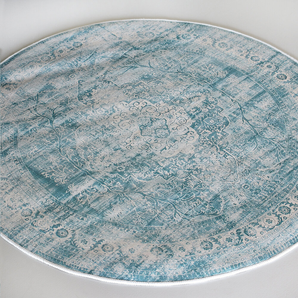 Vloerkleed rond vintage 180cm wit donkerblauw perzisch oosters tapijt Vloerkleed rond vintage 180cm wit donkerblauw perzisch oosters tapijt