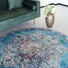 Lizzely Garden & Living Vloerkleed rond vintage 180cm wit lichtblauw perzisch oosters tapijt