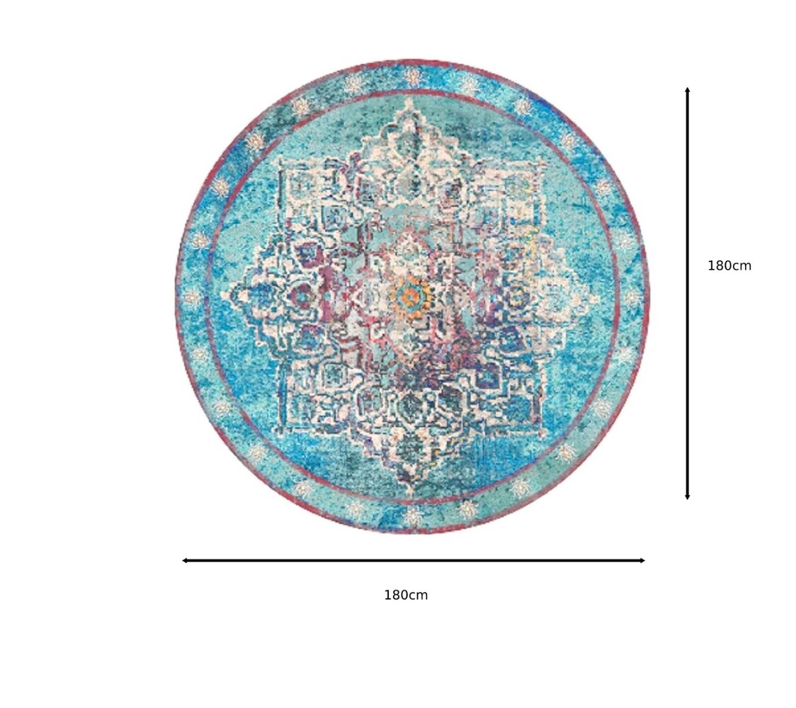 Vloerkleed rond vintage 180cm wit lichtblauw perzisch oosters tapijt