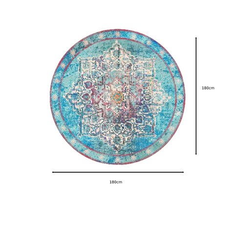 Lizzely Garden & Living Vloerkleed rond vintage 180cm wit lichtblauw perzisch oosters tapijt