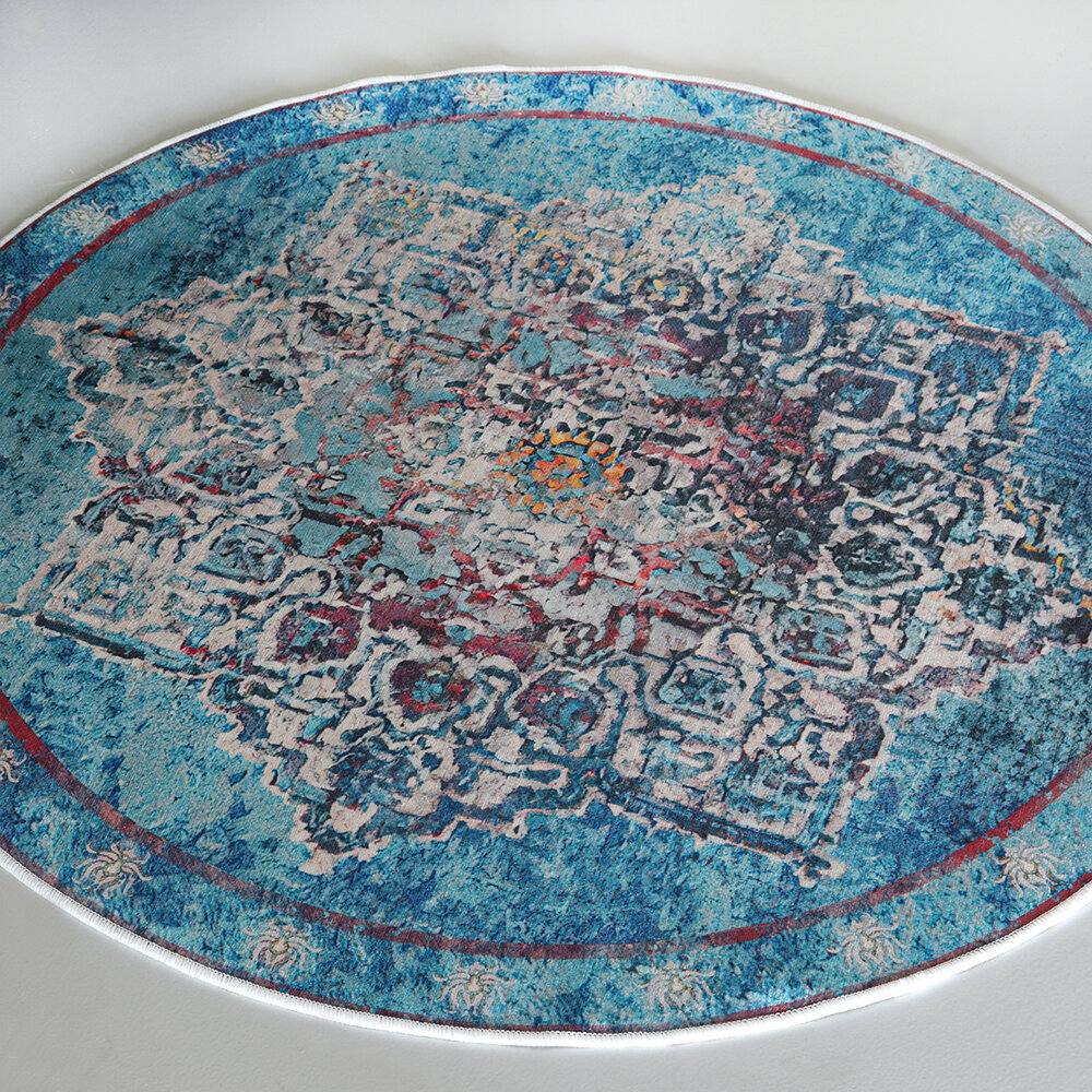 Vloerkleed rond vintage 180cm wit lichtblauw perzisch oosters tapijt