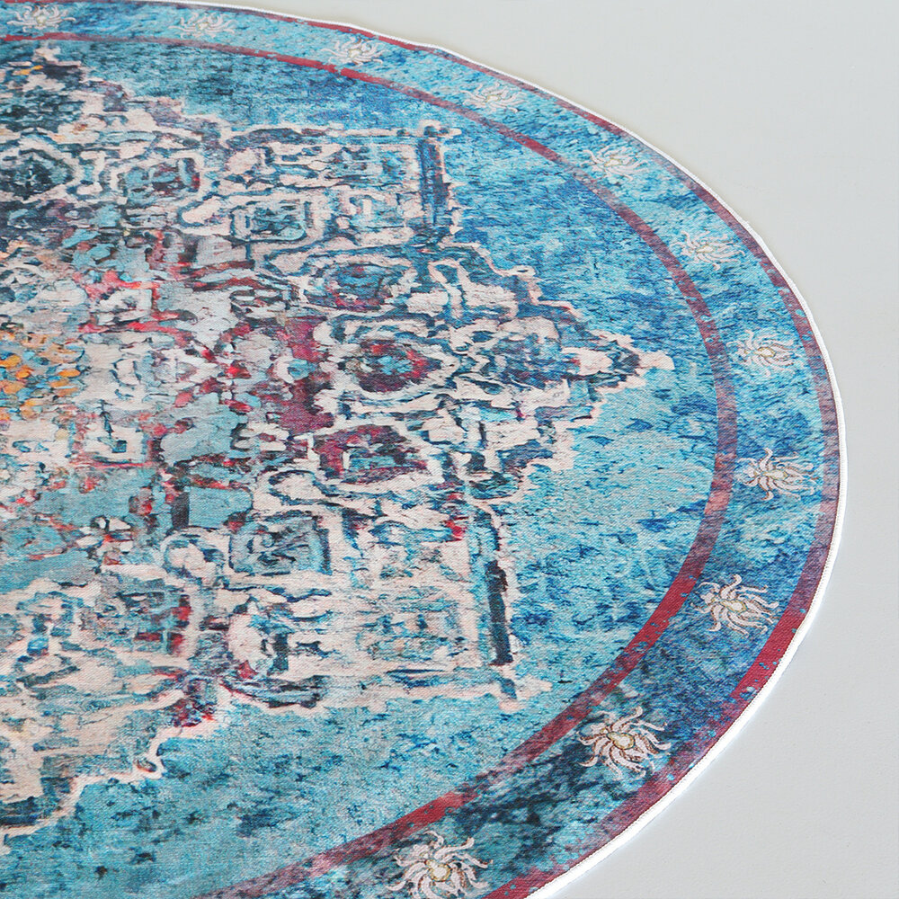 Vloerkleed rond vintage 180cm wit lichtblauw perzisch oosters tapijt