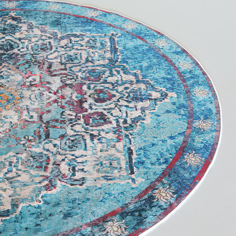 Lizzely Garden & Living Vloerkleed rond vintage 180cm wit lichtblauw perzisch oosters tapijt