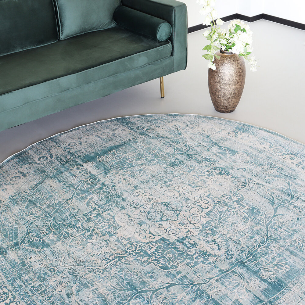 Vloerkleed rond vintage 200cm wit donkerblauw perzisch oosters tapijt Vloerkleed rond vintage 200cm wit donkerblauw perzisch oosters tapijt