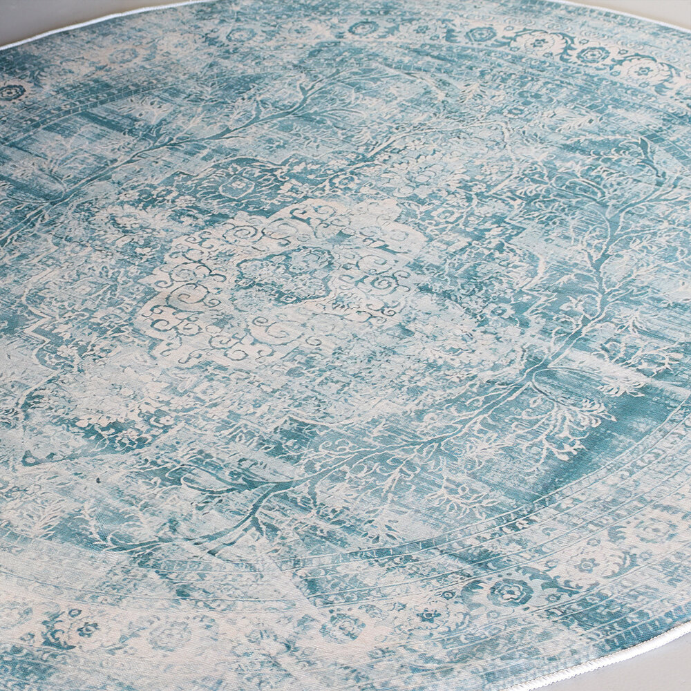 Vloerkleed rond vintage 200cm wit donkerblauw perzisch oosters tapijt Vloerkleed rond vintage 200cm wit donkerblauw perzisch oosters tapijt