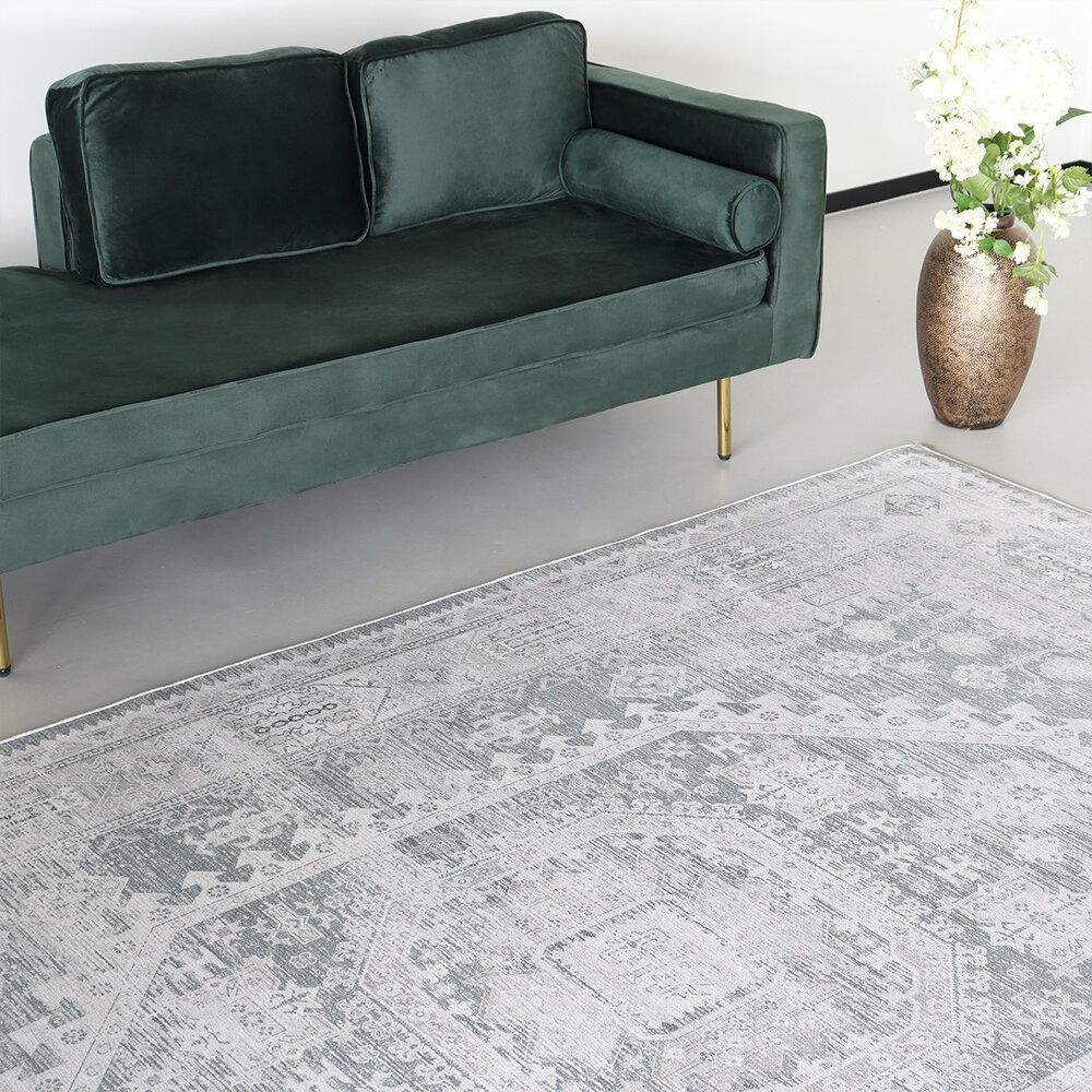 Vloerkleed vintage 160x220cm wit grijs perzisch oosters tapijt