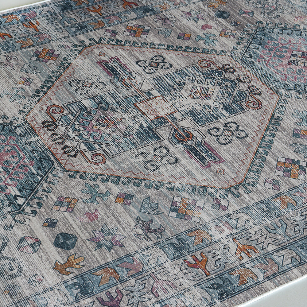 Vloerkleed vintage 160x220cm wit lichtblauw perzisch oosters tapijt Vloerkleed vintage 160x220cm wit lichtblauw perzisch oosters tapijt