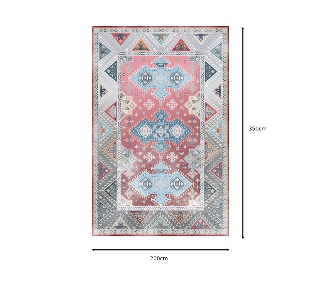 Vloerkleed vintage 200x350cm grijs rood perzisch oosters tapijt