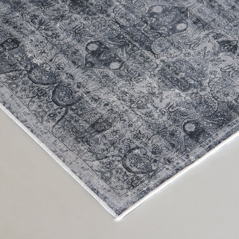 Vloerkleed vintage 70x140cm blauw zwart perzisch oosters tapijt