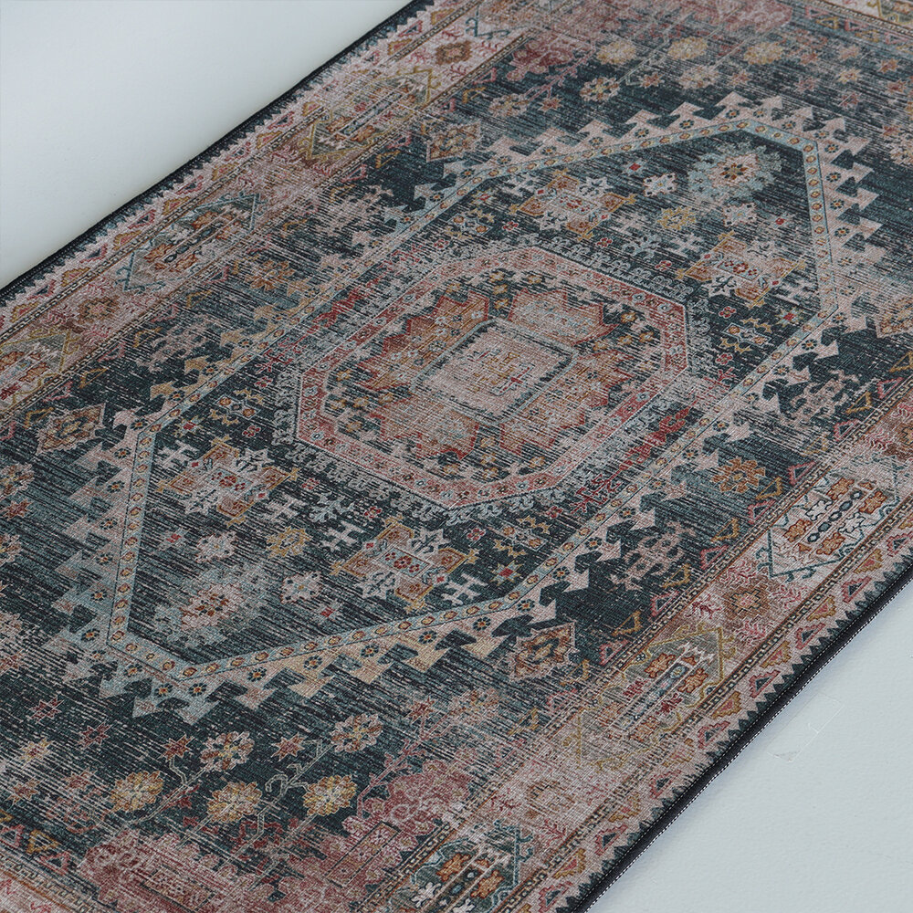 Vloerkleed vintage 70x140cm rood blauw perzisch oosters tapijt