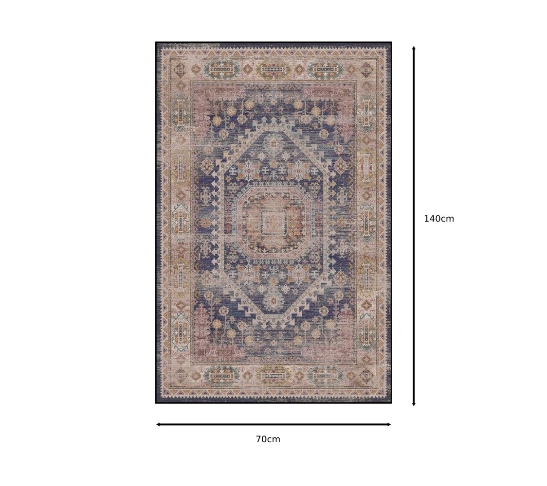 Vloerkleed vintage 70x140cm rood blauw perzisch oosters tapijt