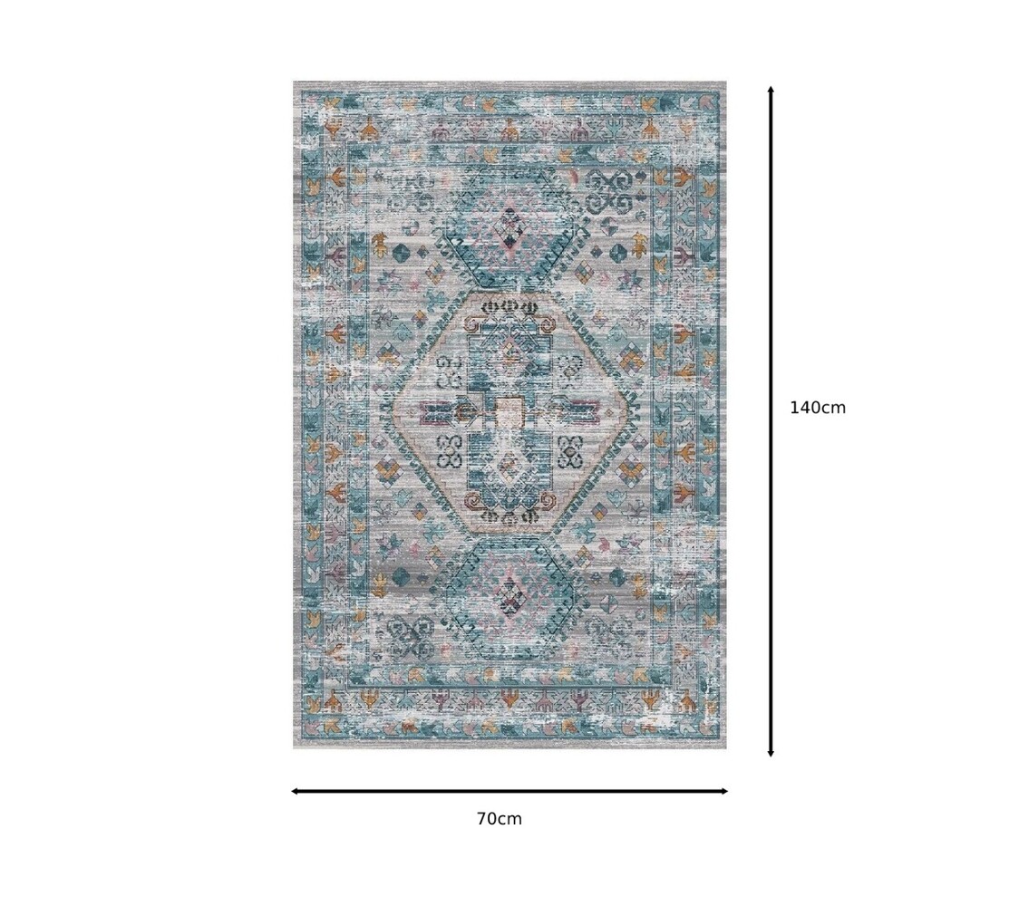 Vloerkleed vintage 70x140cm wit lichtblauw perzisch oosters tapijt