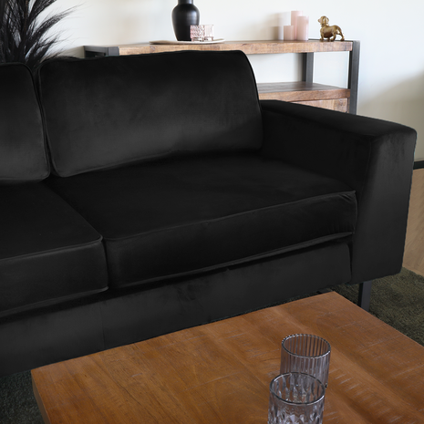 Lizzely Garden & Living Hoekbank design Puckerto 290cm bank velvet zwart hoek loungebank links bankstel