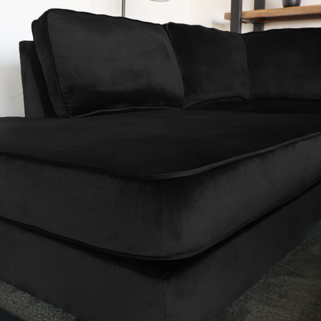 Lizzely Garden & Living Hoekbank design Puckerto 290cm bank velvet zwart hoek loungebank links bankstel