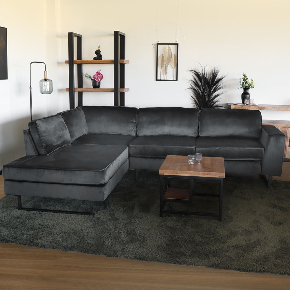 Hoekbank design Puckerto 290cm bank velvet antraciet hoek loungebank links bankstel Hoekbank design Puckerto 290cm bank velvet antraciet hoek loungebank links bankstel