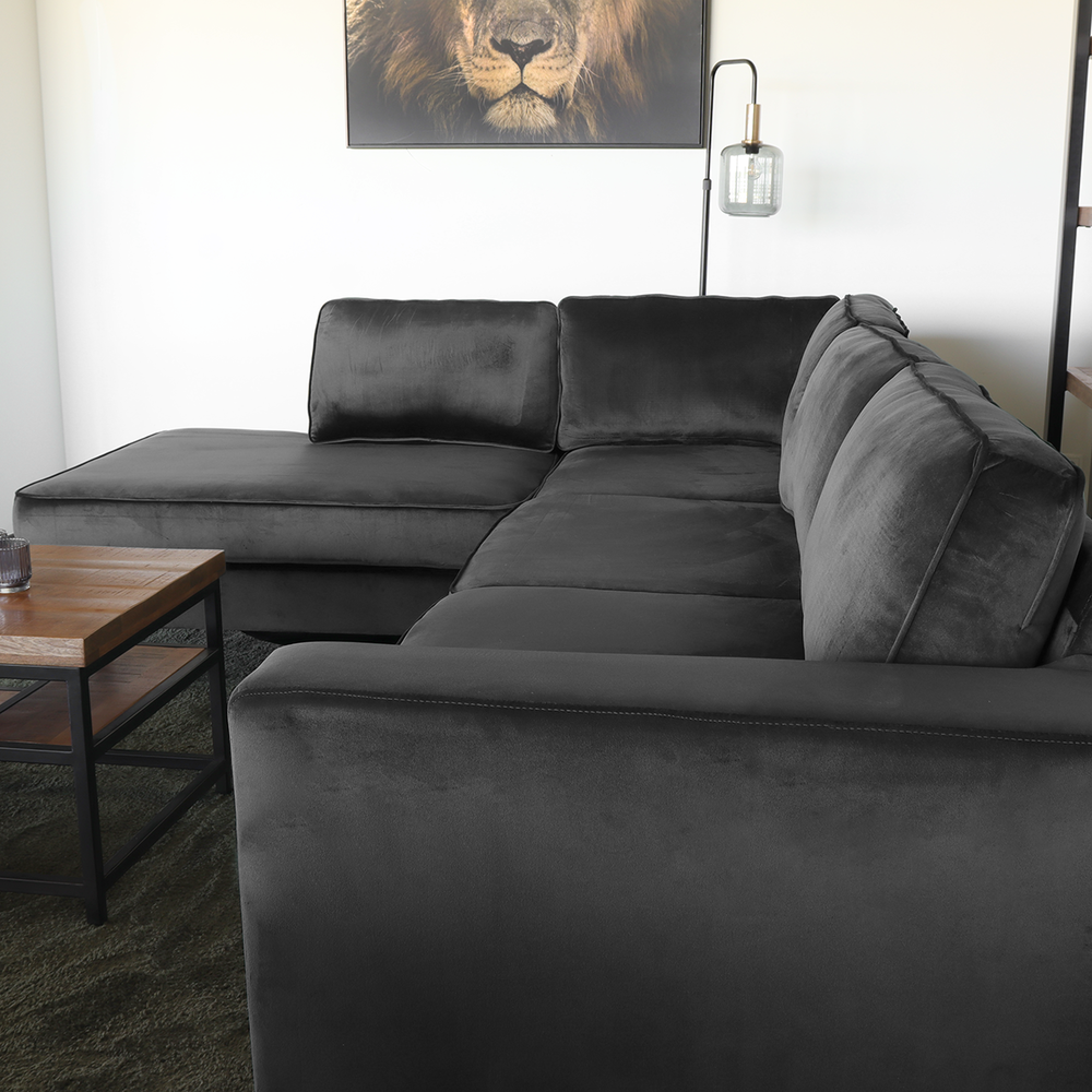 Hoekbank design Puckerto 290cm bank velvet antraciet hoek loungebank links bankstel Hoekbank design Puckerto 290cm bank velvet antraciet hoek loungebank links bankstel