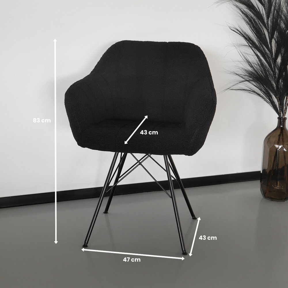 Eetkamerstoel met armleuning Lola zwart teddy eetstoel Eetkamerstoel met armleuning Lola zwart teddy eetstoel