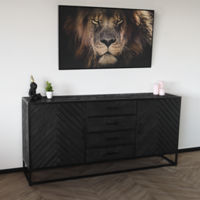 Lizzely Garden & Living Dressoir mangohout visgraat Cody ladekast zwart industrieel 180x85cm duurzaam mango kast Lizzely Garden & Living Dressoir mangohout visgraat Cody ladekast zwart industrieel 180x85cm duurzaam mango kast