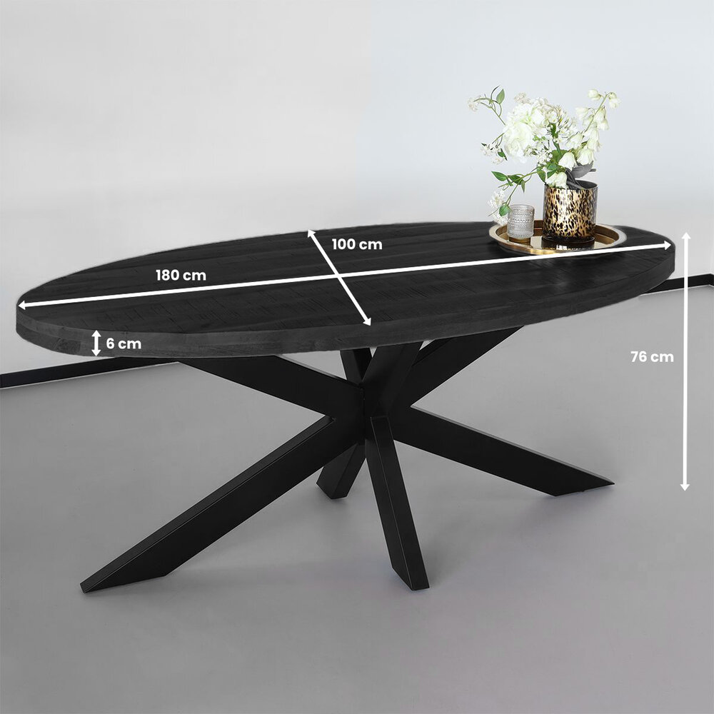 Eettafel ovaal mangohout 180cm James zwart ovale industriële tafel duurzaam mango eetkamertafel Eettafel ovaal mangohout 180cm James zwart ovale industriële tafel duurzaam mango eetkamertafel