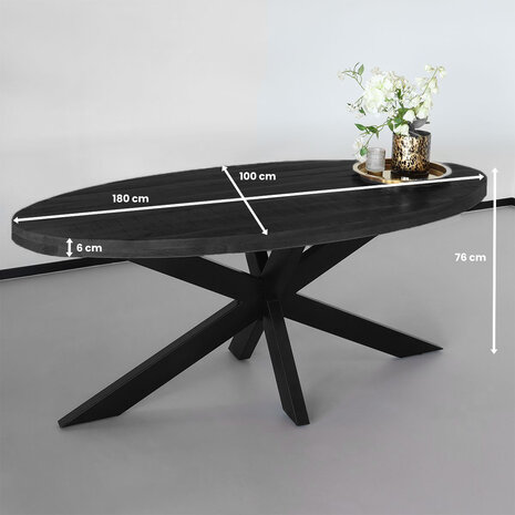Lizzely Garden & Living Eettafel ovaal mangohout 180cm James zwart ovale industriële tafel duurzaam mango eetkamertafel Lizzely Garden & Living Eettafel ovaal mangohout 180cm James zwart ovale industriële tafel duurzaam mango eetkamertafel