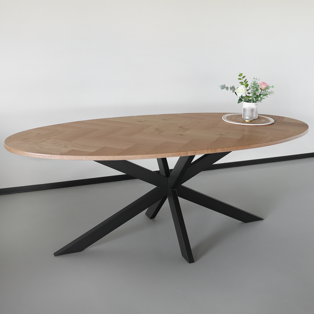 Eettafel ovaal visgraat 210cm Obie bruin ovale tafel Eettafel ovaal visgraat 210cm Obie bruin ovale tafel