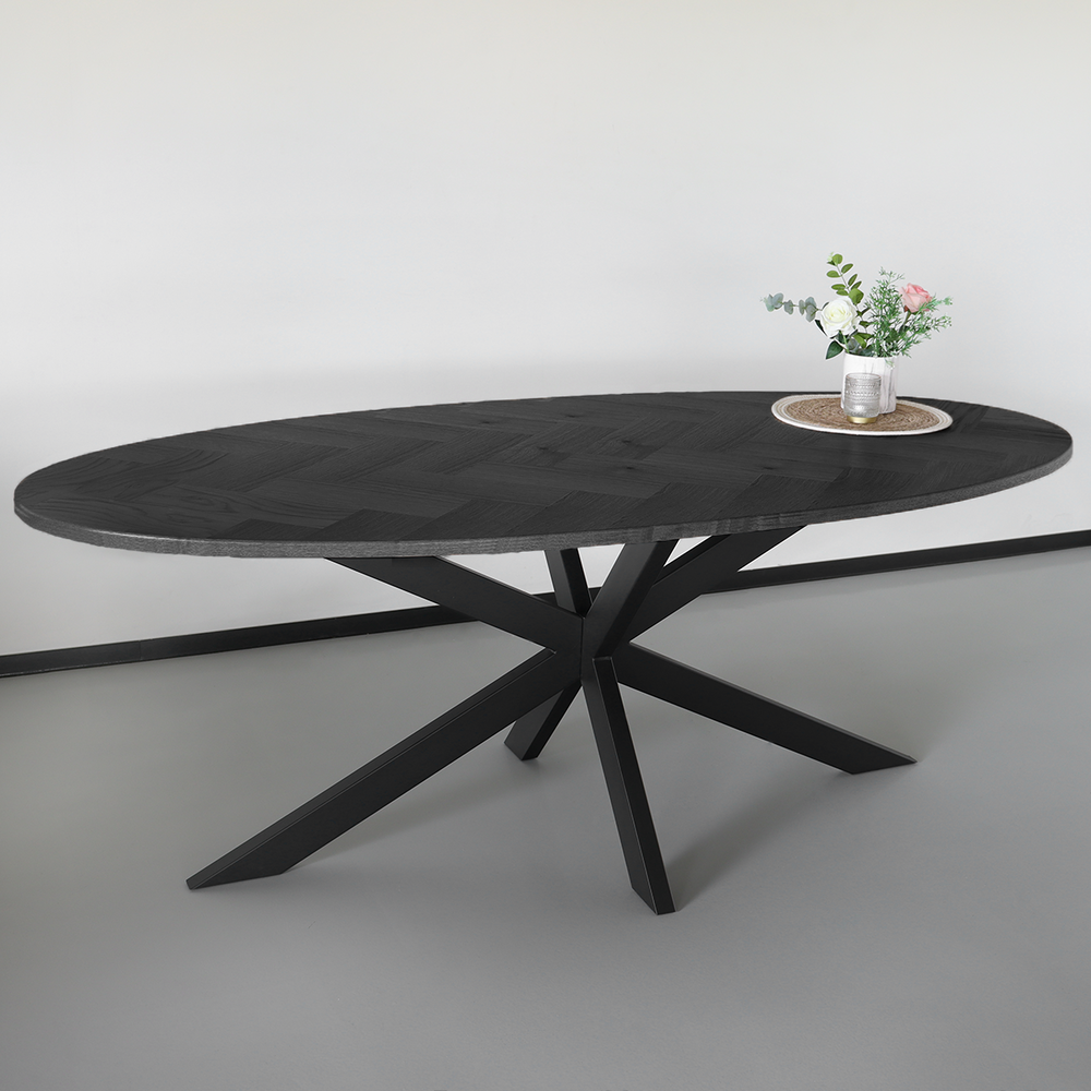 Eettafel ovaal visgraat 210cm Obie zwart ovale tafel Eettafel ovaal visgraat 210cm Obie zwart ovale tafel