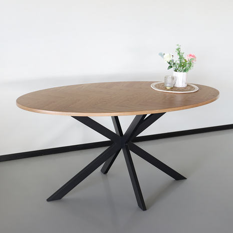 Lizzely Garden & Living Eettafel ovaal visgraat 160cm Obie bruin ovale tafel