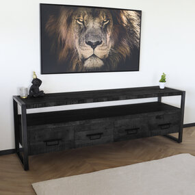 Lizzely Garden & Living TV meubel mangohout zwart Ilse industrieel 180cm duurzaam massief hout mango Lizzely Garden & Living TV meubel mangohout zwart Ilse industrieel 180cm duurzaam massief hout mango