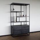 Kast zwart industrieel Milo mangohout 180cm hoog vakkenkast wandkast Kast zwart industrieel Milo mangohout 180cm hoog vakkenkast wandkast