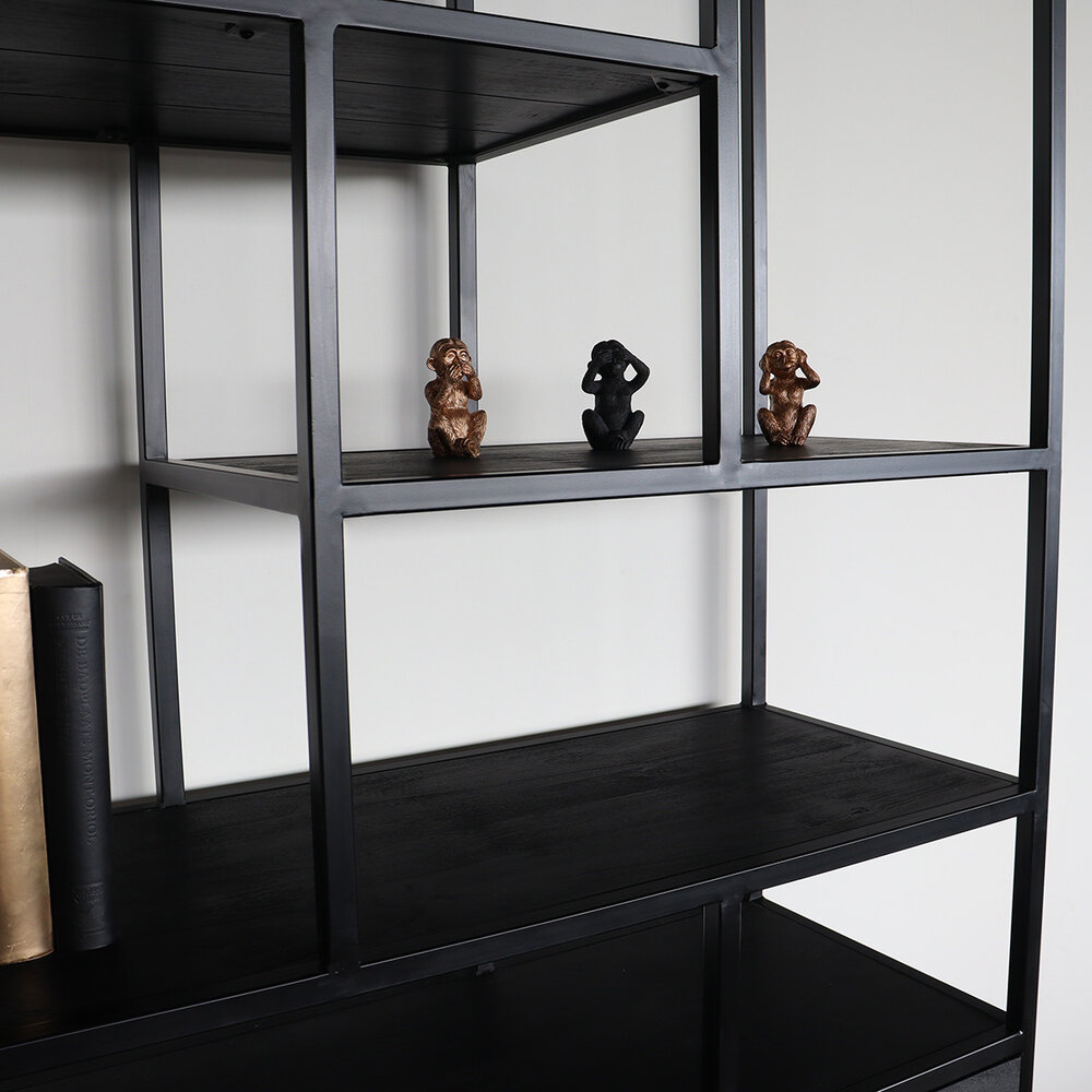 Kast zwart industrieel Milo mangohout 180cm hoog vakkenkast wandkast