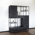 Kast zwart industrieel Lio mangohout visgraat 180cm hoog vakkenkast wandkast Kast zwart industrieel Lio mangohout visgraat 180cm hoog vakkenkast wandkast