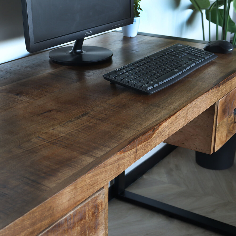 Bureau Morris 145cm industrieel duurzaam massief mangohout Bureau Morris 145cm industrieel duurzaam massief mangohout