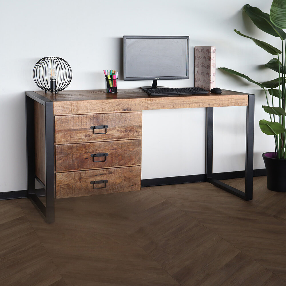 Bureau Nicko 145cm industrieel duurzaam massief mangohout Bureau Nicko 145cm industrieel duurzaam massief mangohout