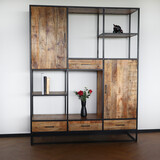 Lizzely Garden & Living Kast bruin industrieel Dani mangohout 200cm hoog vakkenkast wandkast Lizzely Garden & Living Kast bruin industrieel Dani mangohout 200cm hoog vakkenkast wandkast