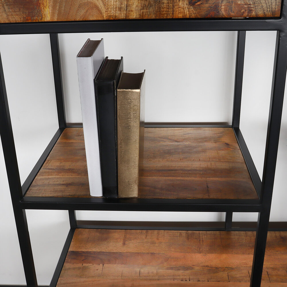 Kast bruin industrieel Dani mangohout 200cm hoog vakkenkast wandkast Kast bruin industrieel Dani mangohout 200cm hoog vakkenkast wandkast