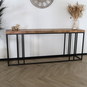 Lizzely Garden & Living Bijzettafel mangohout Don 180cm bruin industrieel side table Lizzely Garden & Living Bijzettafel mangohout Don 180cm bruin industrieel side table