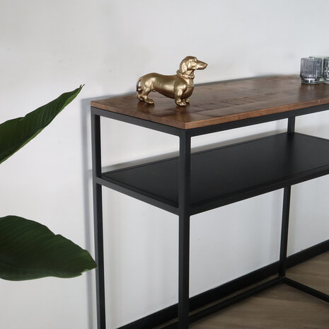 Lizzely Garden & Living Bijzettafel mangohout Mats 90cm bruin industrieel side table Lizzely Garden & Living Bijzettafel mangohout Mats 90cm bruin industrieel side table