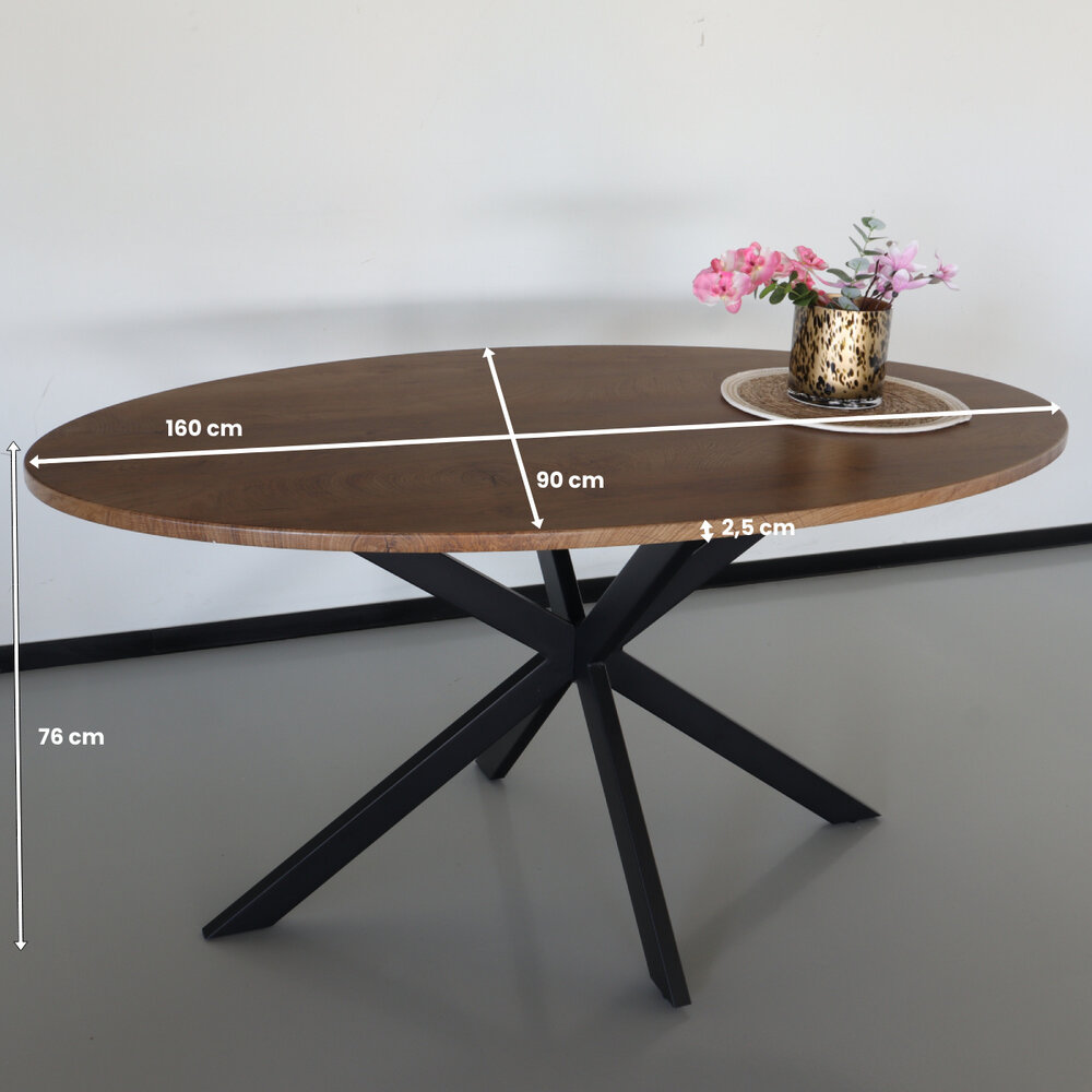 Tweedekans model: Eettafel ovaal 160cm Rato bruin ovale tafel