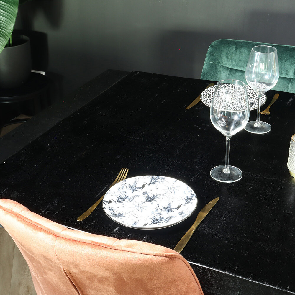 Eettafel rechthoekig mangohout Jonas zwart 160cm duurzaam mango tafel eetkamertafel hout