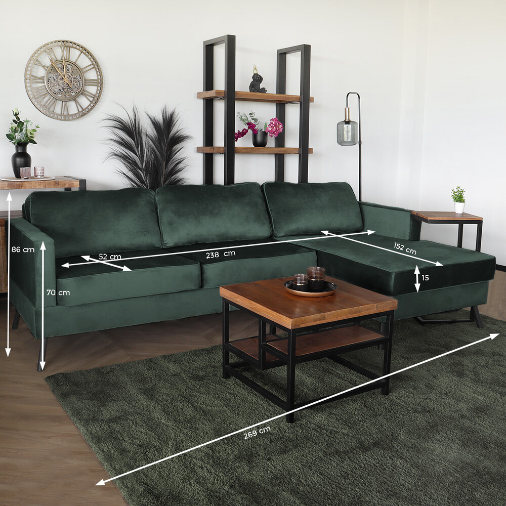 Hoekbank design Lizza 269cm bank donkergroen velvet loungebank zowel links als rechts bankstel Hoekbank design Lizza 269cm bank donkergroen velvet loungebank zowel links als rechts bankstel