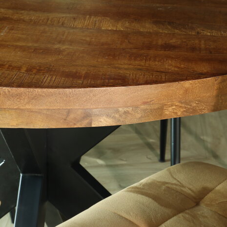 Lizzely Garden & Living Eettafel rond mangohout 120cm Jones bruin ronde industriële tafel duurzaam mango eetkamertafel